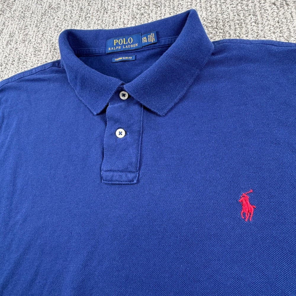 Polo Ralph Lauren Polo Shirt Men XXL Blue Custom Slim Fit Pony Logo Short Sleeve